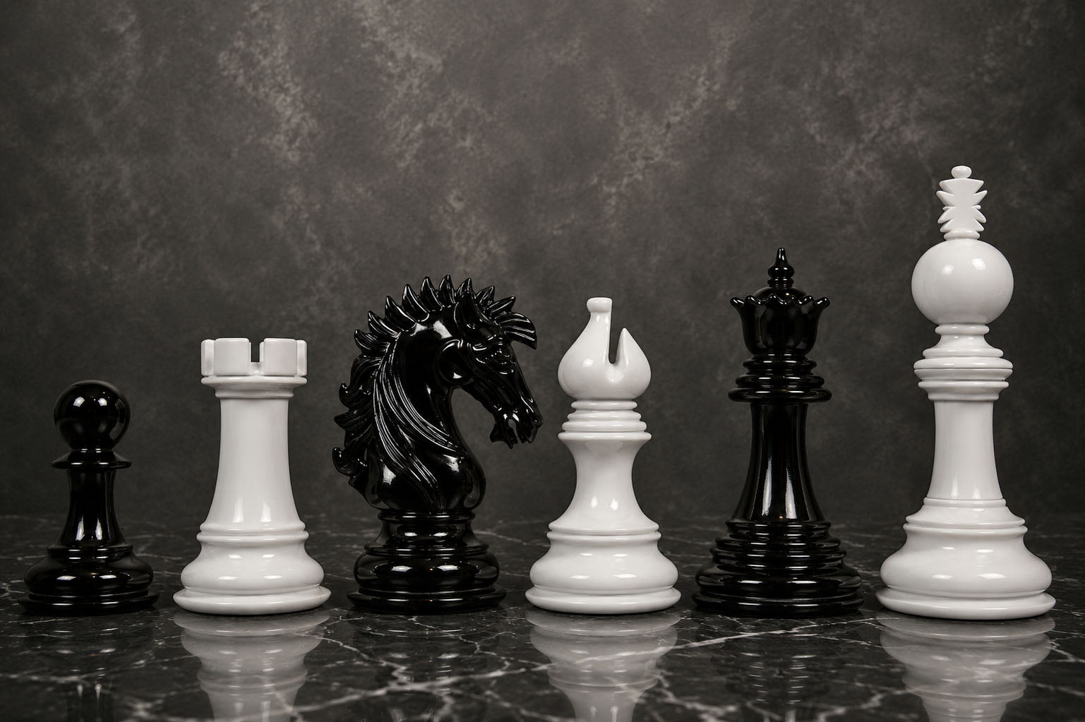 Chess Pieces in Black & White Painted Wood (4.5" King) - Slightly Imperfect Series