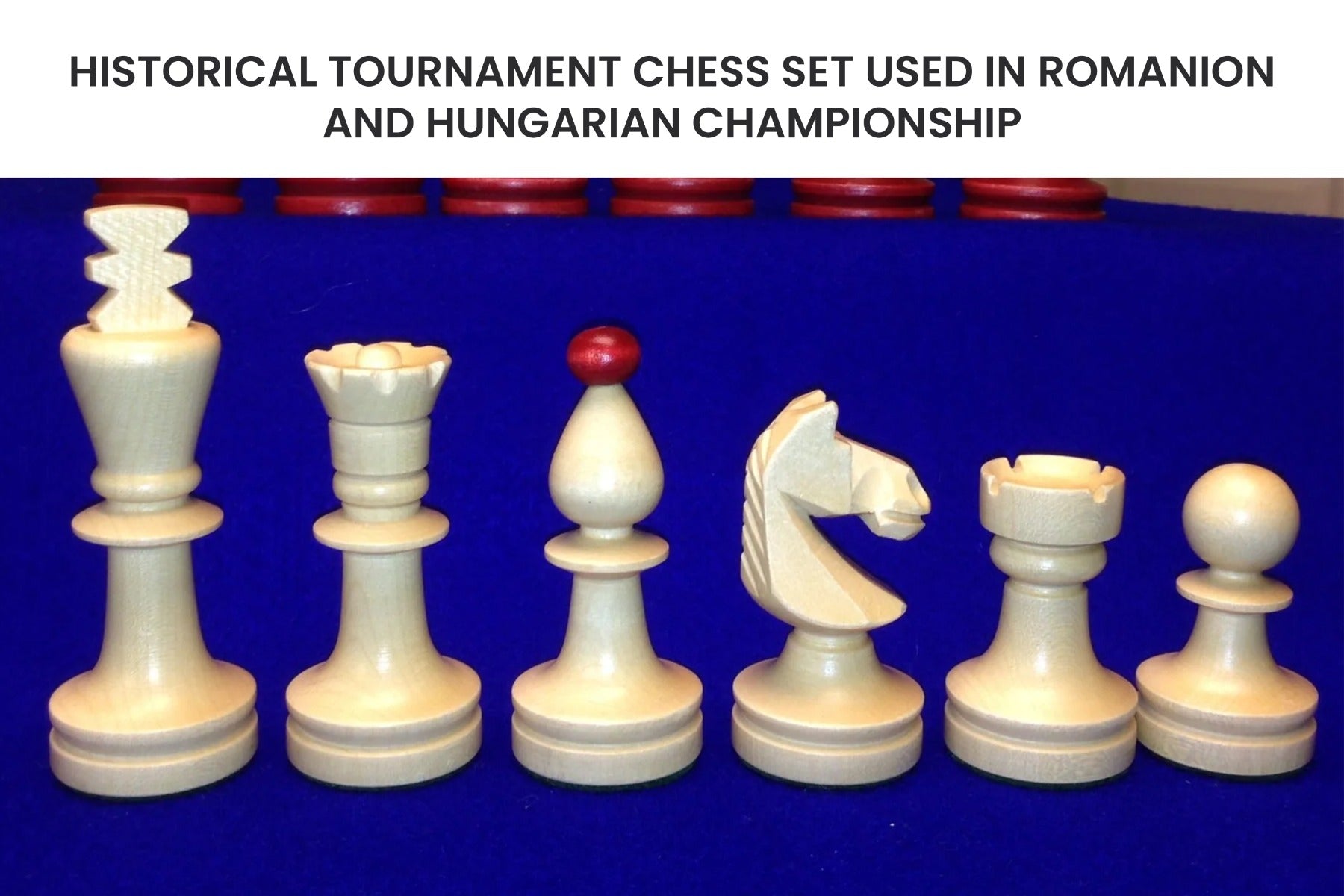 Reproduced Romanian-Hungarian National Tournament Weighted Chess Pieces in Indian Rosewood & Natural Boxwood - 3.8" King