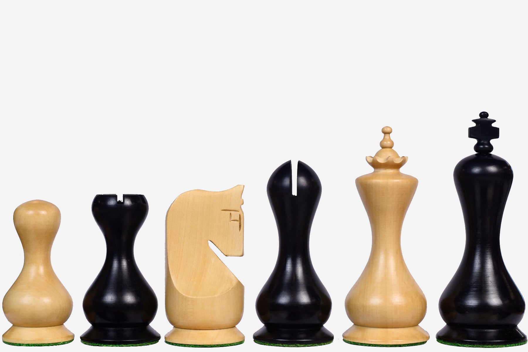 The Wooden Hour Glass Series Chess Pieces in Ebonized Boxwood & Natural Boxwood - 4.1" King By Chess Bazaar