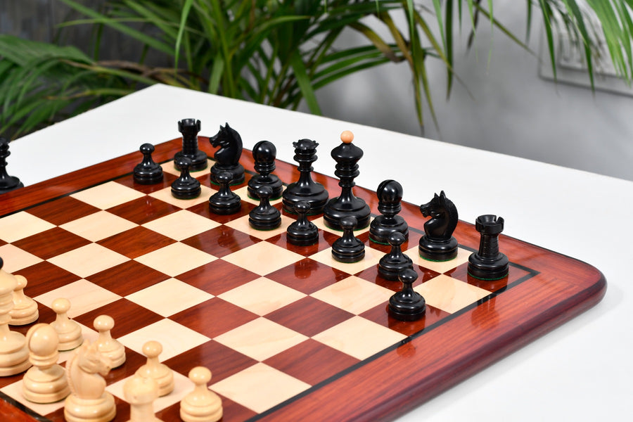 Repro 1930 German Knubbel Chess Pieces Ebonized Boxwood 3" with Board