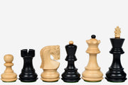 White & Black Traditional Russian Zagreb Weighted Chess Pieces in Ebonized Boxwood & Natural Boxwood - 3.1" King By Chess Bazaar