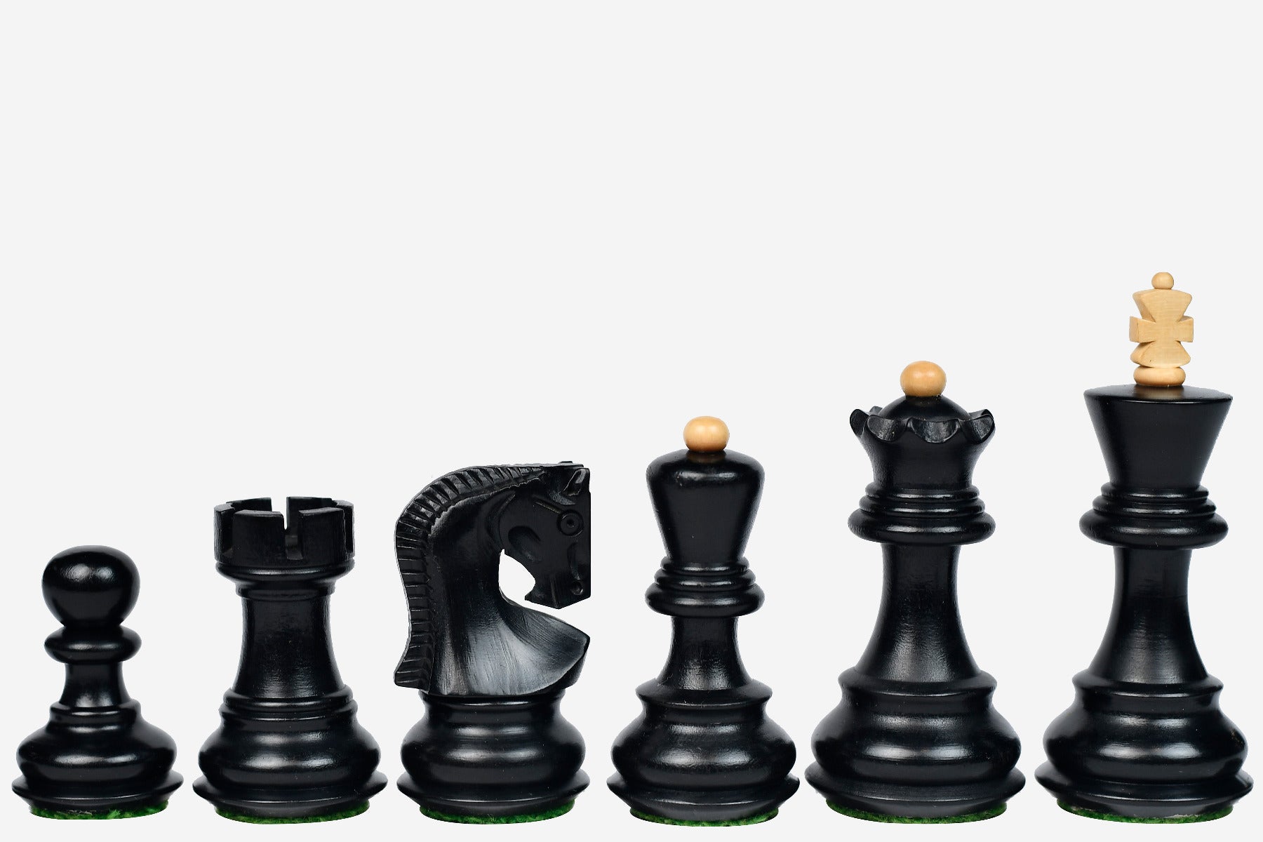 Traditional Russian Zagreb Weighted Chess Pieces in Ebonized Boxwood & Natural Boxwood - 3.1" King