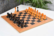 1950s' Soviet (Russian) Latvian Reproduced Chess Pieces in Ebonized Boxwood / Antiqued Boxwood - 4.1" King with Chess Board