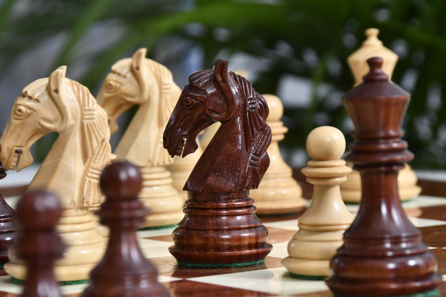 Columbian Staunton Series Chess Pieces in Bud Rose Wood & Box wood - 3.8" King with Chess Board