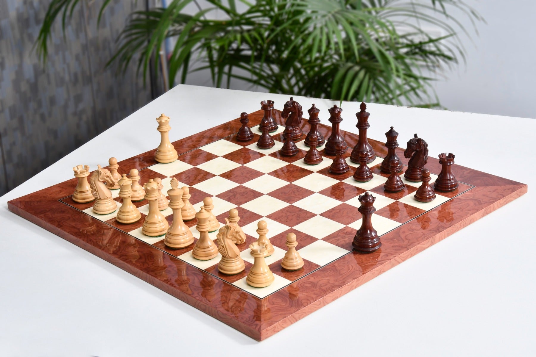 Columbian Staunton Series Chess Pieces in Bud Rose Wood & Box wood - 3.8" King with Chess Board