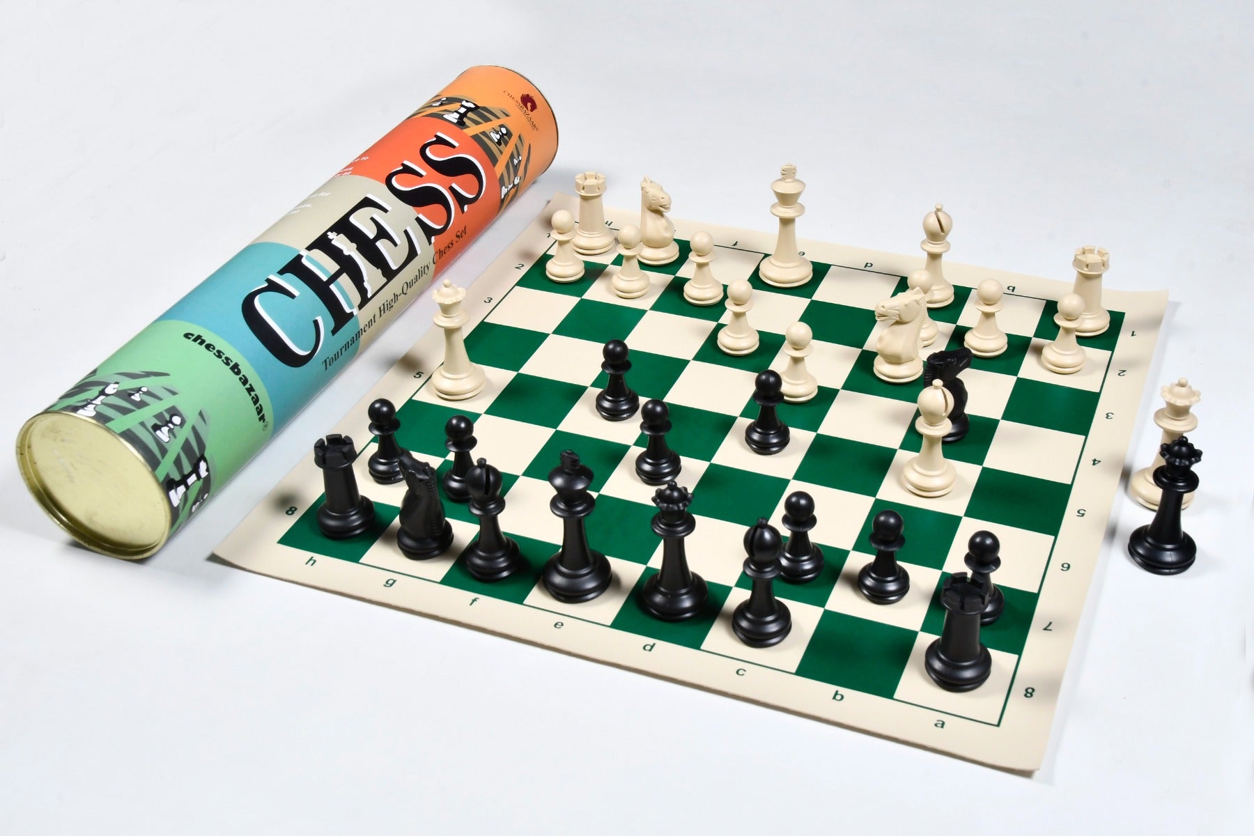 The Checkmate Tournament Plastic Pieces with Roll-up Board- 3.75" King