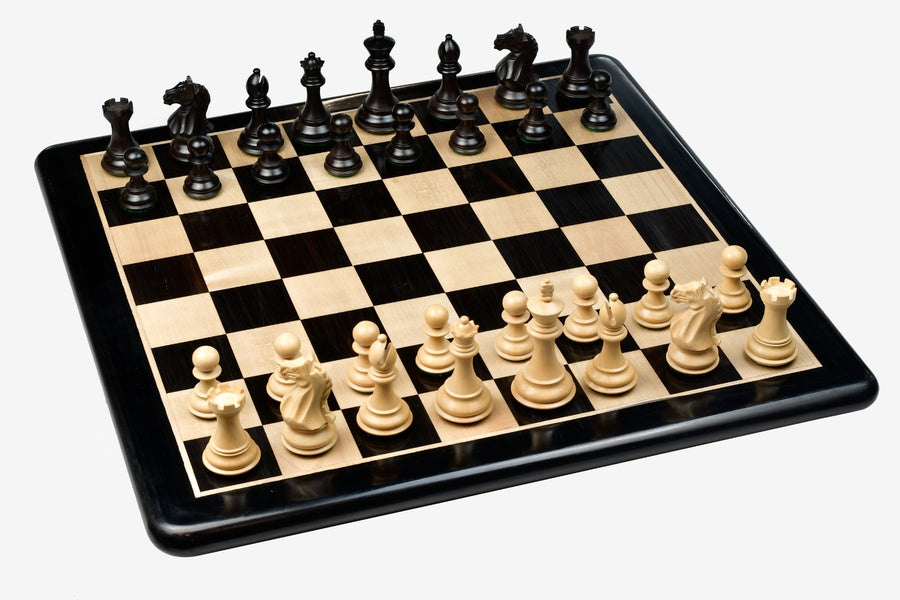 Fierce Knight Chess Pieces in Ebonized/Boxwood With Board & Box- 3.5" King