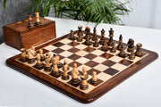 Combo 1950 Reproduced Dubrovnik Bobby Fischer Chessmen Version 3.0 - Lacquer Finished Burnt & Natural Box Wood - 3.7" King with Board & Box