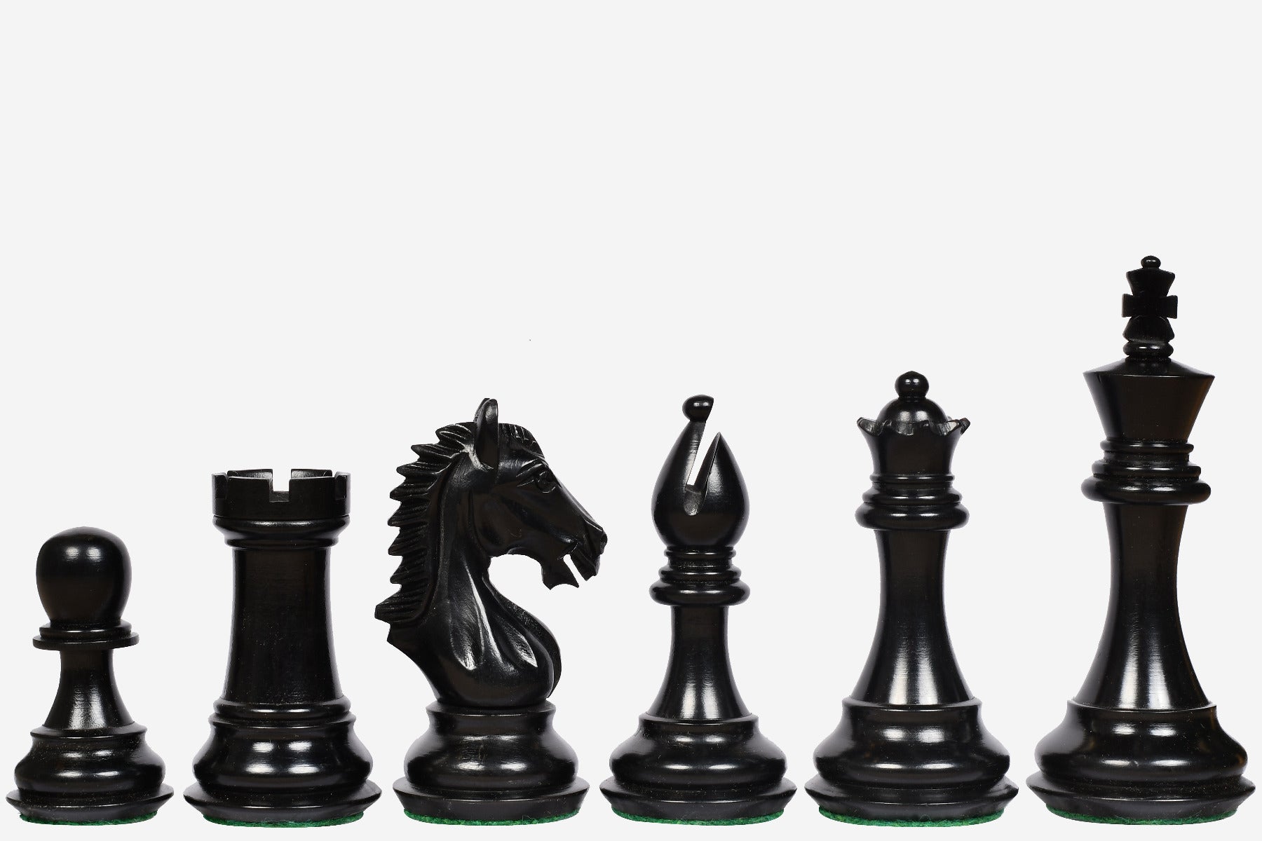 Derby Knight Staunton Weighted Chess Pieces in Ebonized Boxwood 4.1" | CHESSBAZAAR