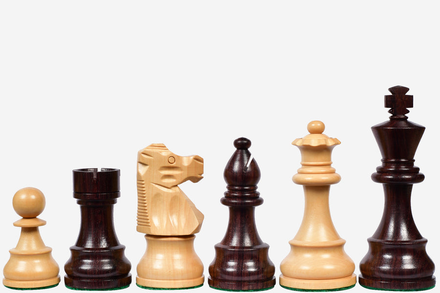 French Lardy Exclusive Tournament Size Weighted Wooden Chess Pieces in Indian Rosewood / Box wood - 3.75" - King