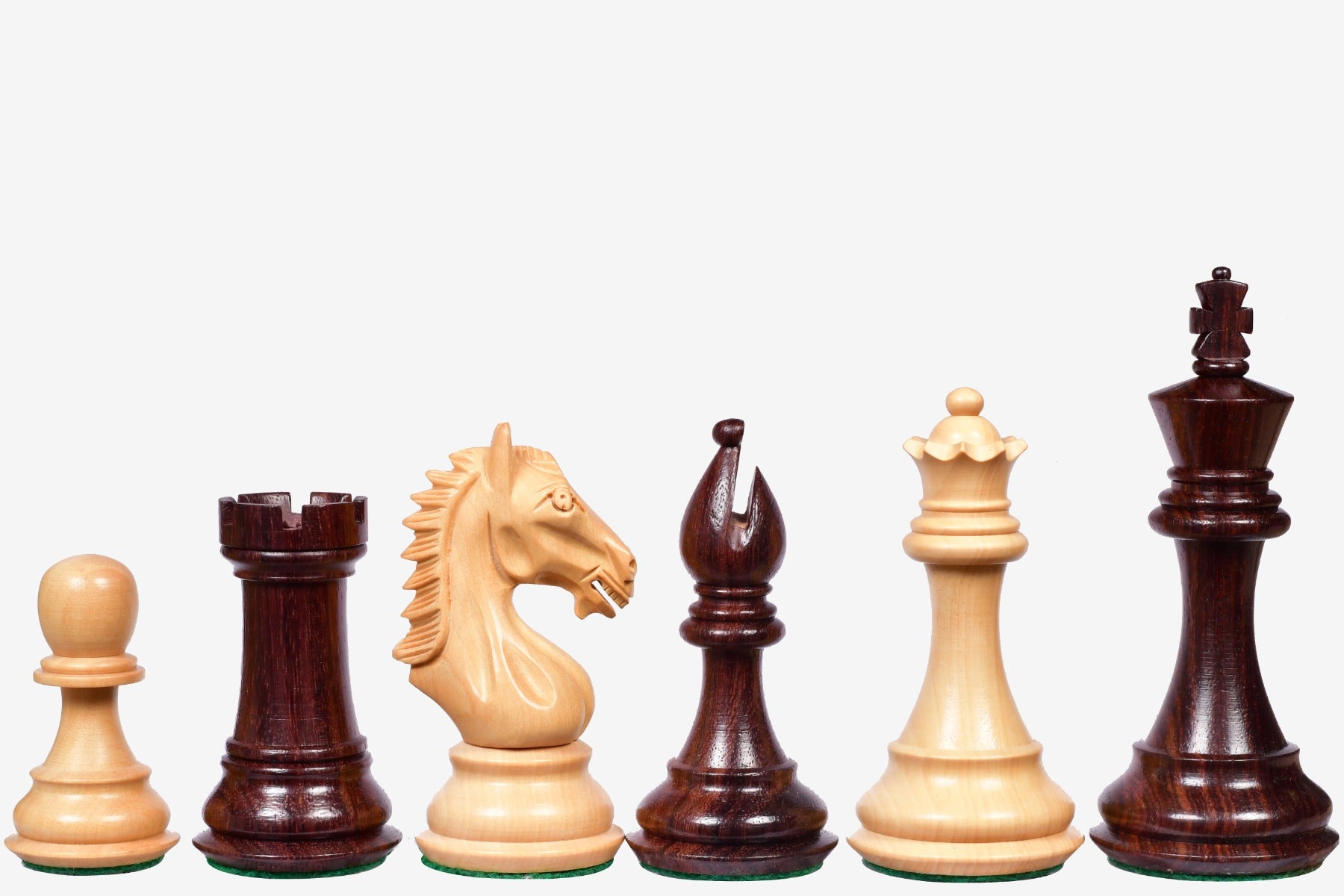 Derby Knight Staunton Weighted Chess Pieces in Rosewood & Boxwood - 4.1" King