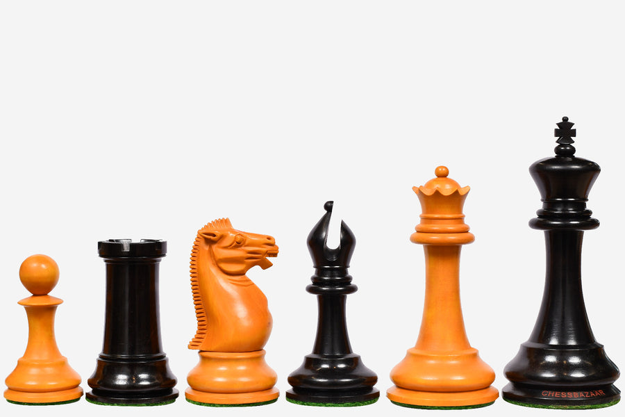 1860 Anderssen Drop-Jaw Staunton Chess Pieces Ebony & Antiqued 4.5"- King