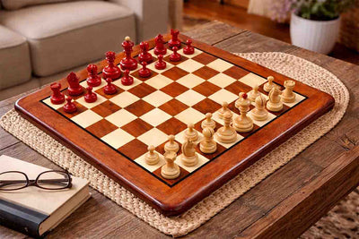 1930 German Knubbel Chess Set Stained Crimson Boxwood 3" with Board