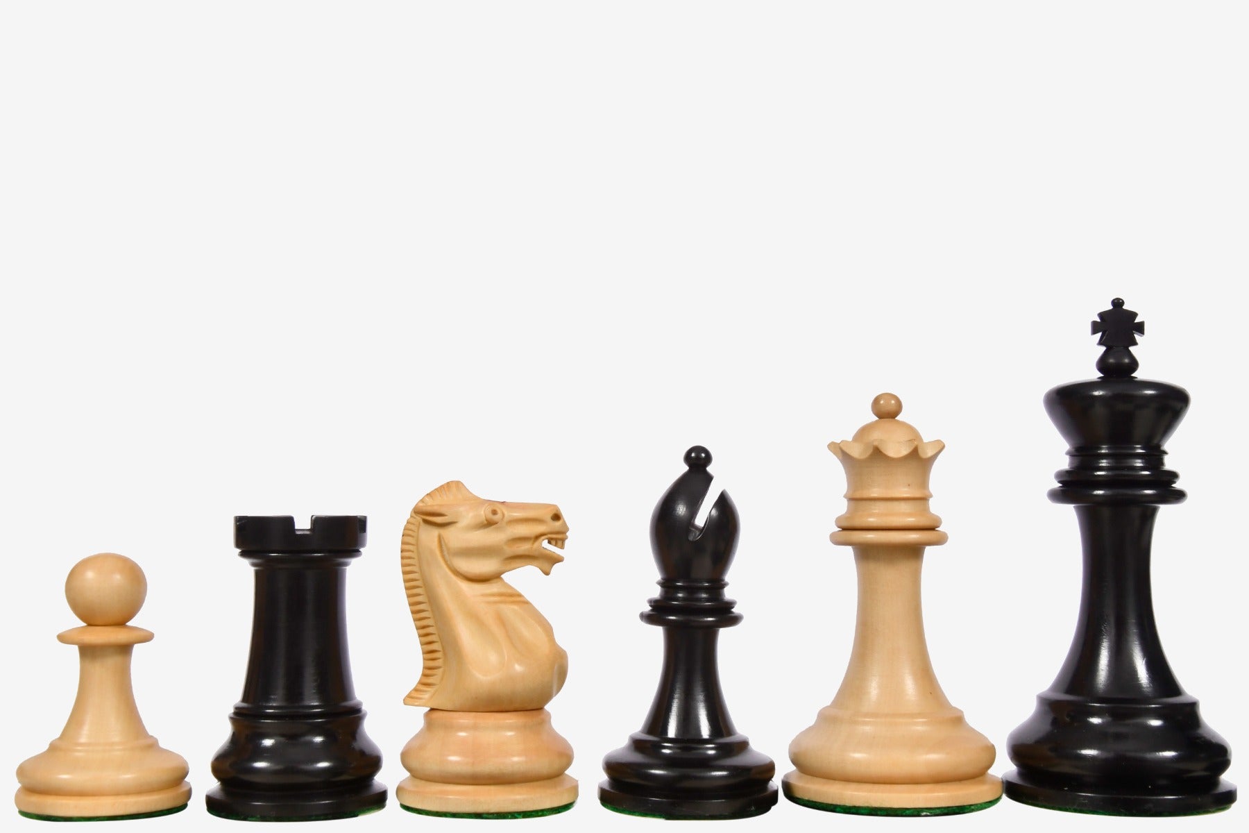 Reproduced 1880s-90s Circa Lasker Staunton Pattern Antique Chess Pieces in Ebony / Boxwood with King Side Stamping - 3.75" King