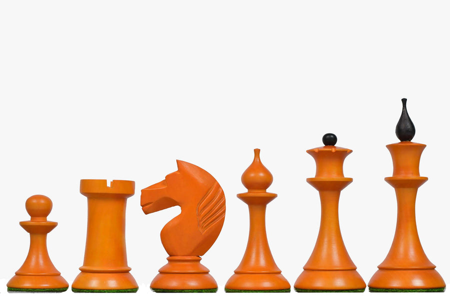 1950s Soviet Latvian Chess Pieces in Ebonized & Antiqued Boxwood 4.1"- King