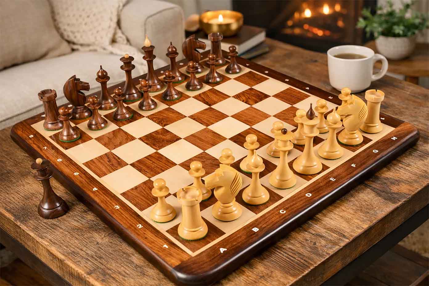 1950s Soviet Latvian Chess Set Sheesham 4.1" King with Notation Chess Board