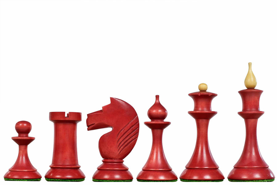 1950s Soviet Russian Latvian Chess Pieces in Stained Crimson Boxwood (4.1" King)