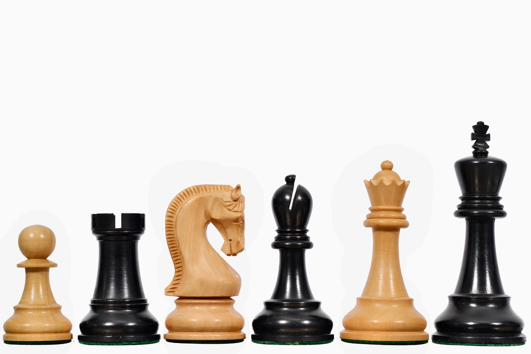The Leningrad Club-Sized Wooden Chess Pieces in Black Ebonized Wood & Boxwood- 4.0" King