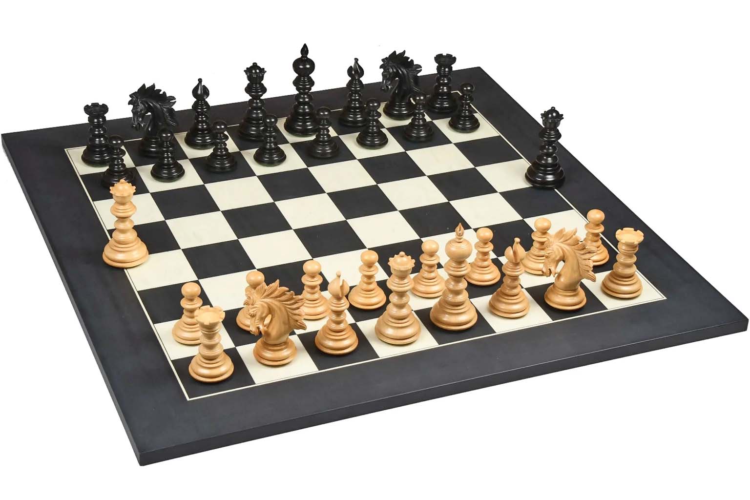 Combo of The St. Petersburg Luxury Artisan Series Chess Pieces in Ebony / Box Wood - 4.2" King with Chess Board