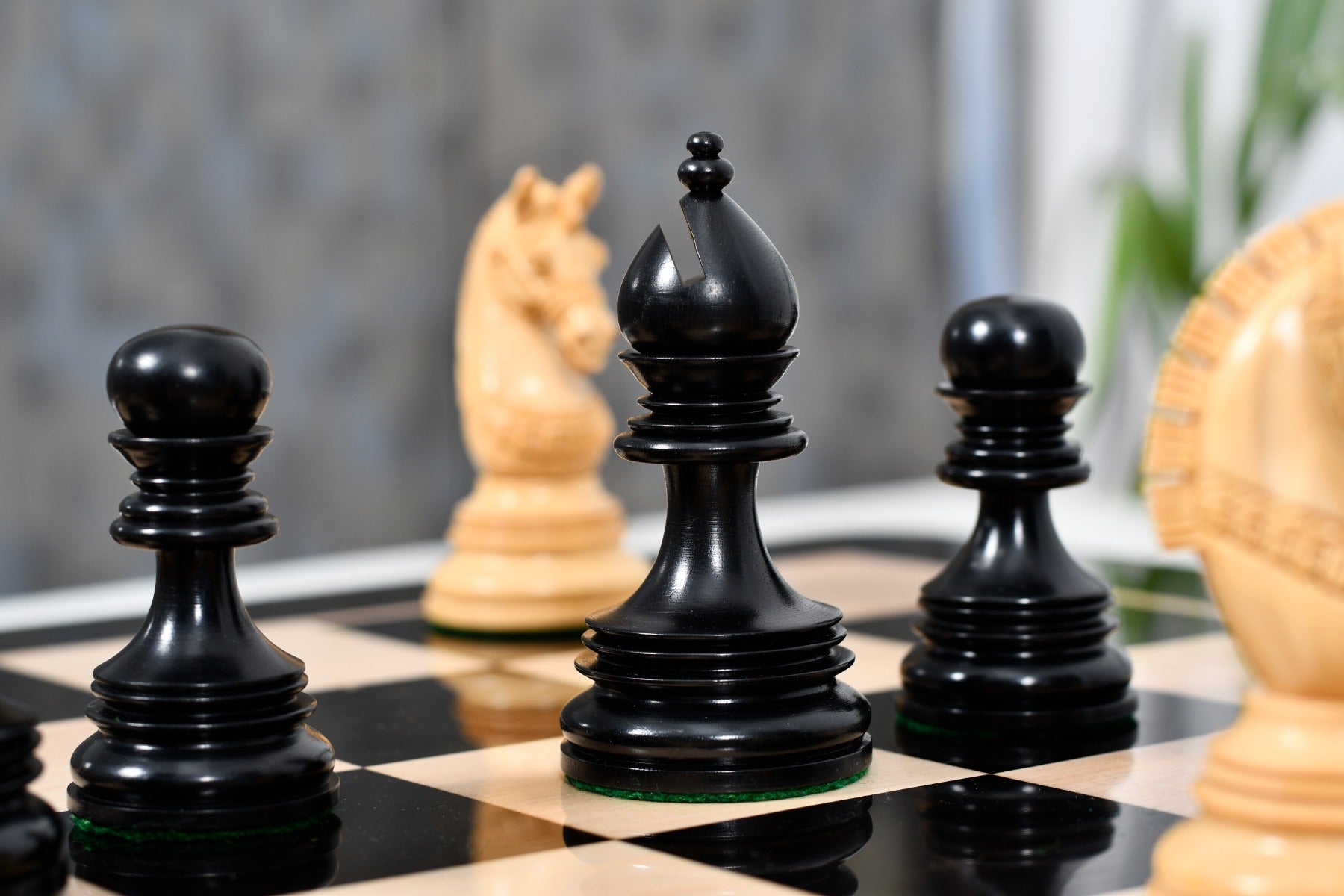 Combo of The Indian Chetak II Customized Staunton Chess Pieces in Ebony / Box Wood - 4.2" King with Wooden Chess Board