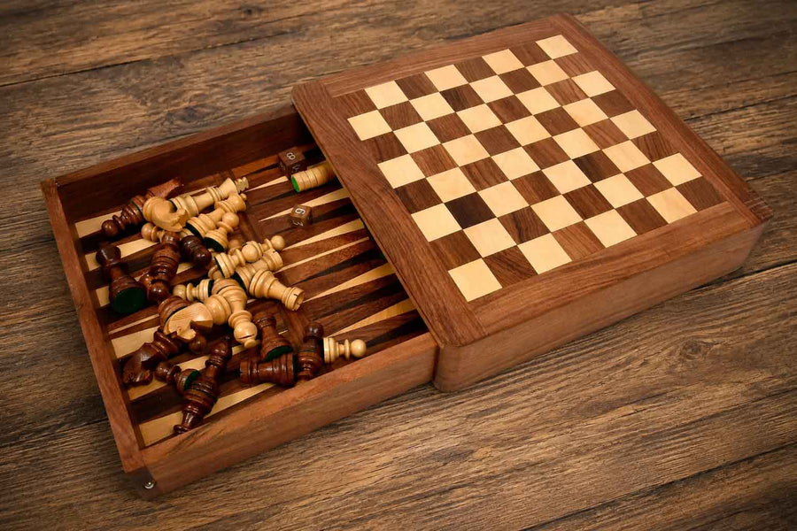 Magnetic Travel Chess Set Sheesham & Boxwood Dice Stones - Slightly Imperfect | CHESSBAZAAR