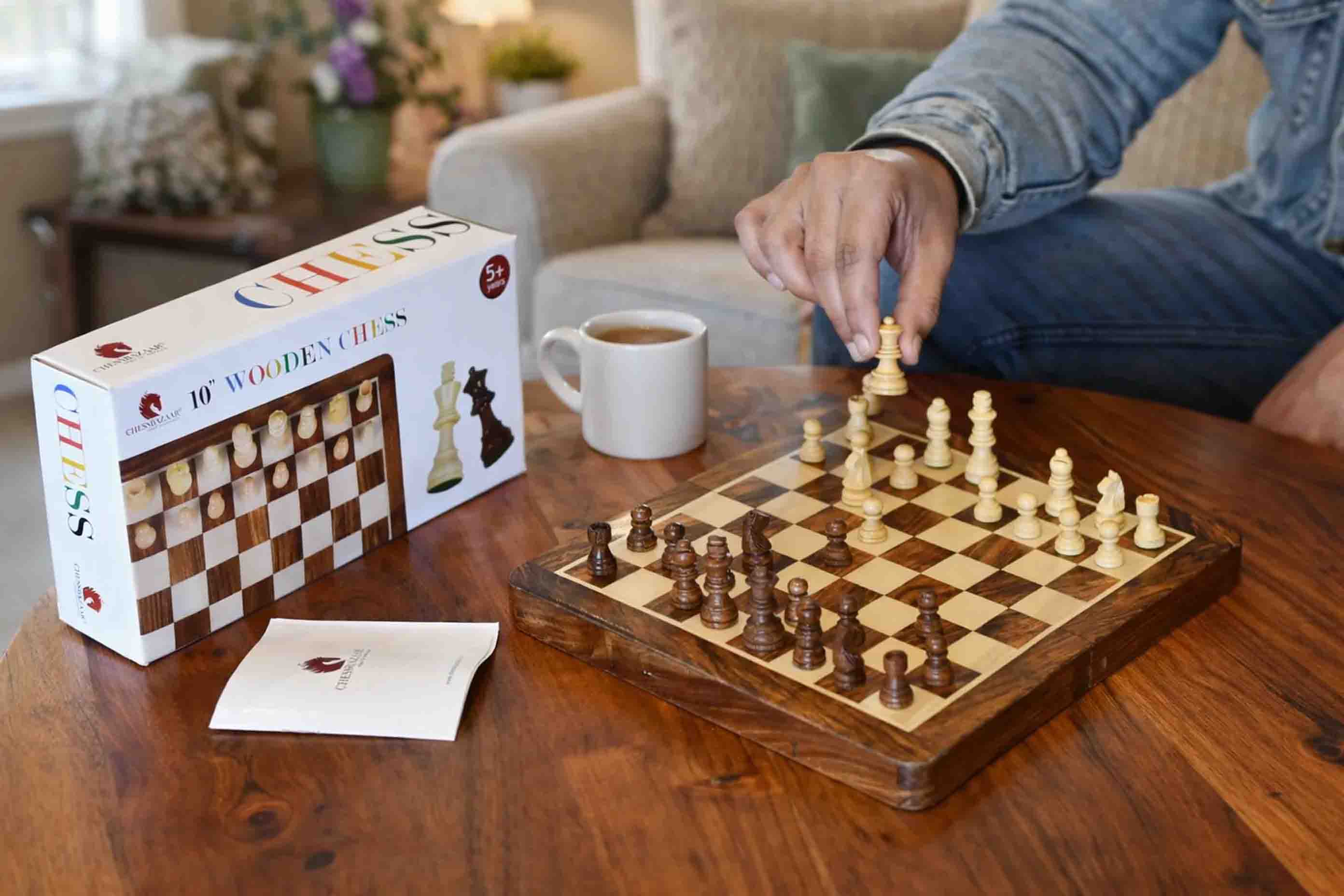 Travel Folding Magnetic Lacquer Chess Set Sheesham 10" Portable Board