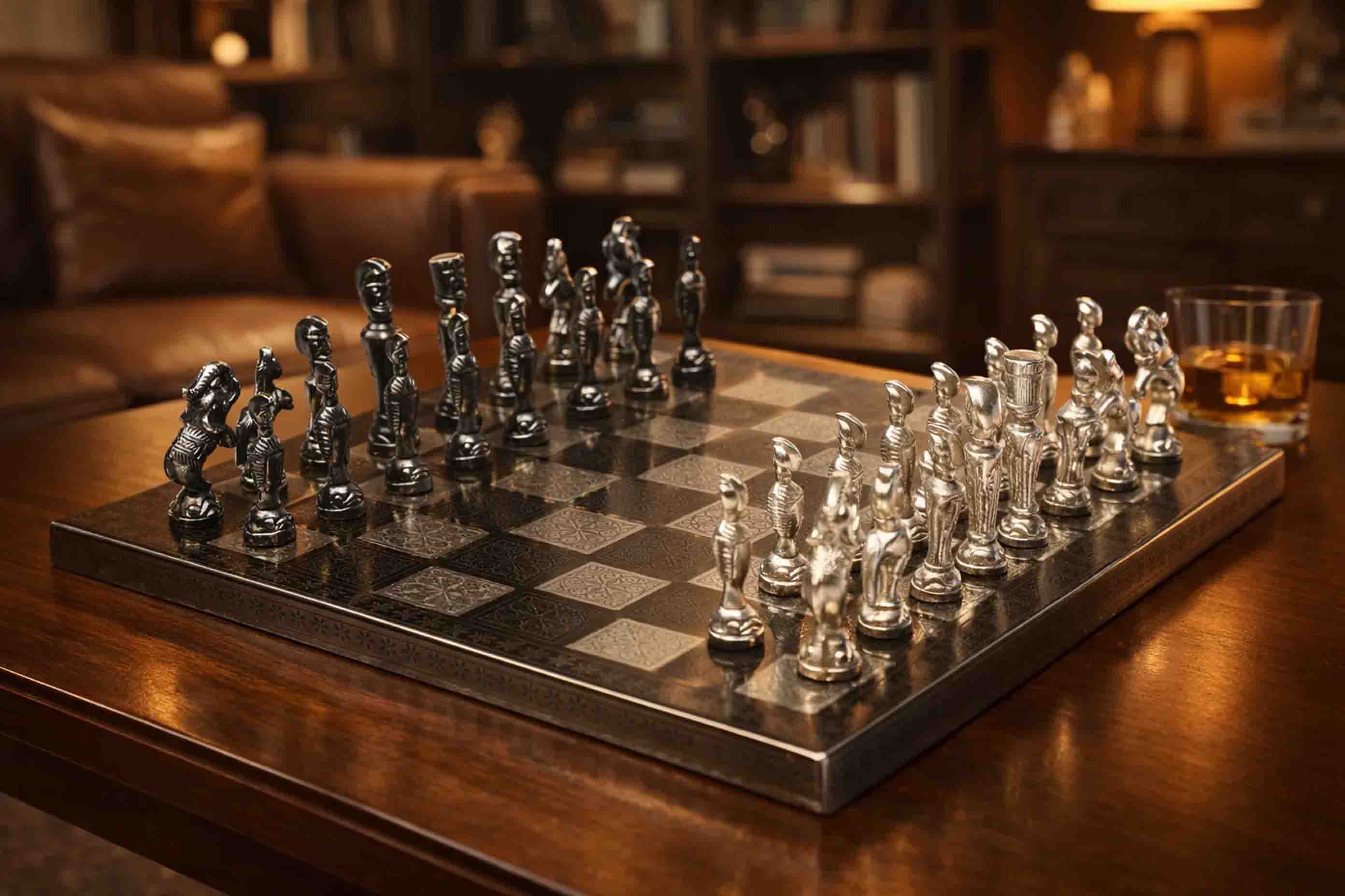 Brass Chess Set Antique Finish Vintage Style Black & Silver