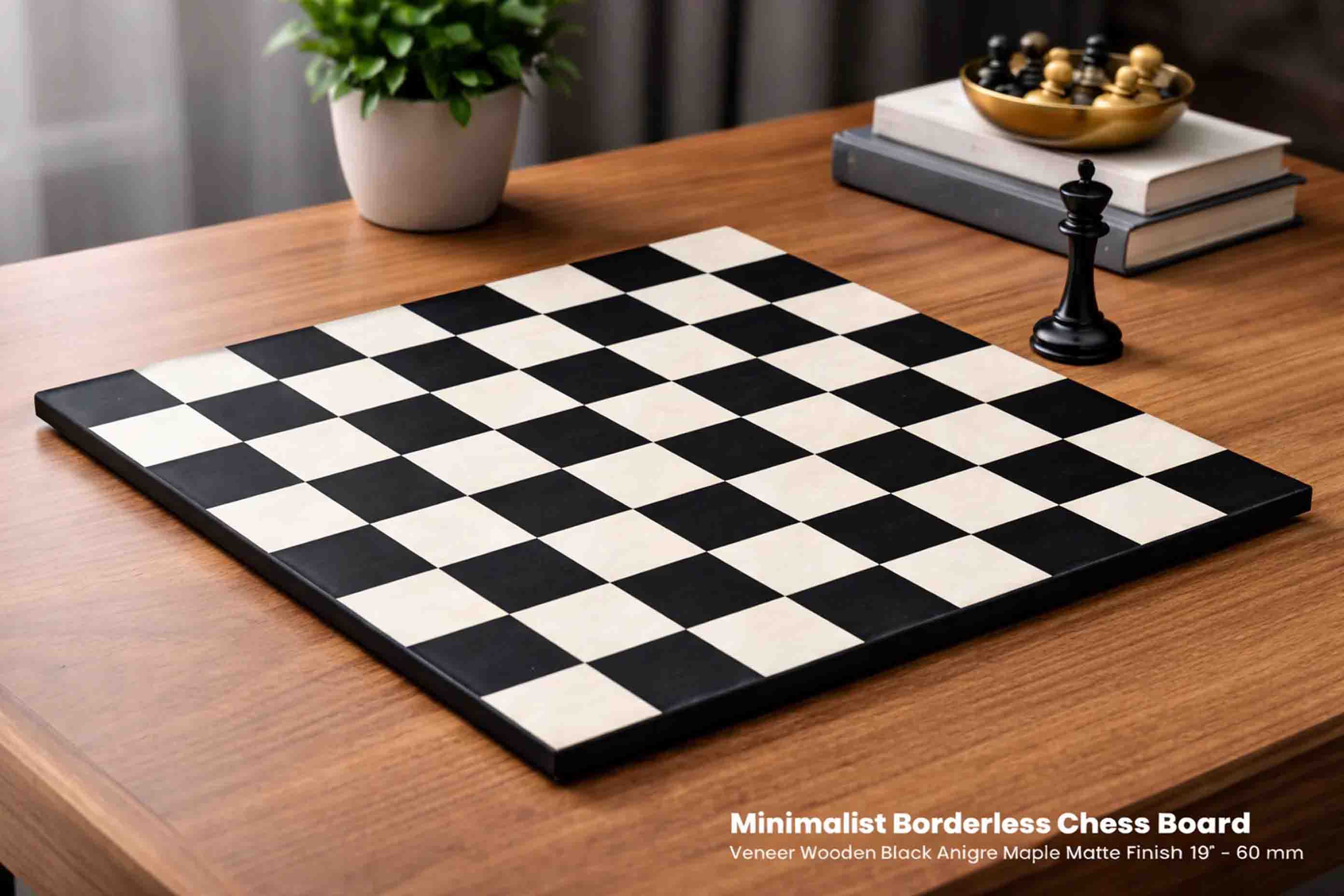Minimalist Veneer Black Anigre Maple Borderless Chess Board 19" 60mm