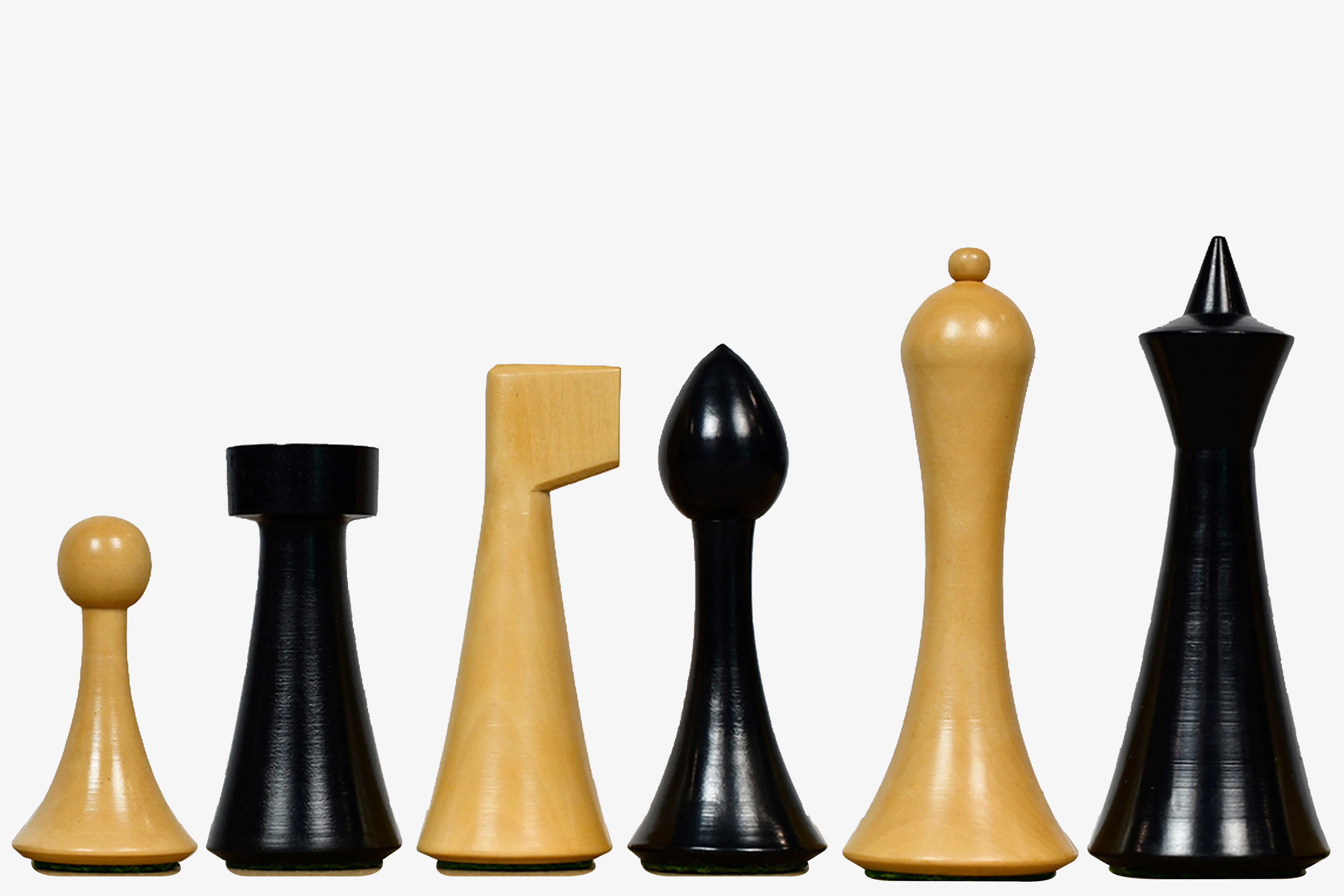 Minimalist Hermann Ohme Chess Pieces in Dyed Boxwood 3.75" King