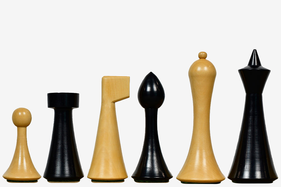 Minimalist Hermann Ohme Chess Pieces in Dyed Boxwood 3.75" King