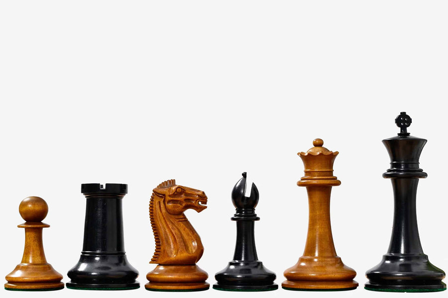 Nathaniel Cooke 1849 Staunton Collector Chess Pieces in  Antique Wood & Ebony Wood - 4.5" King