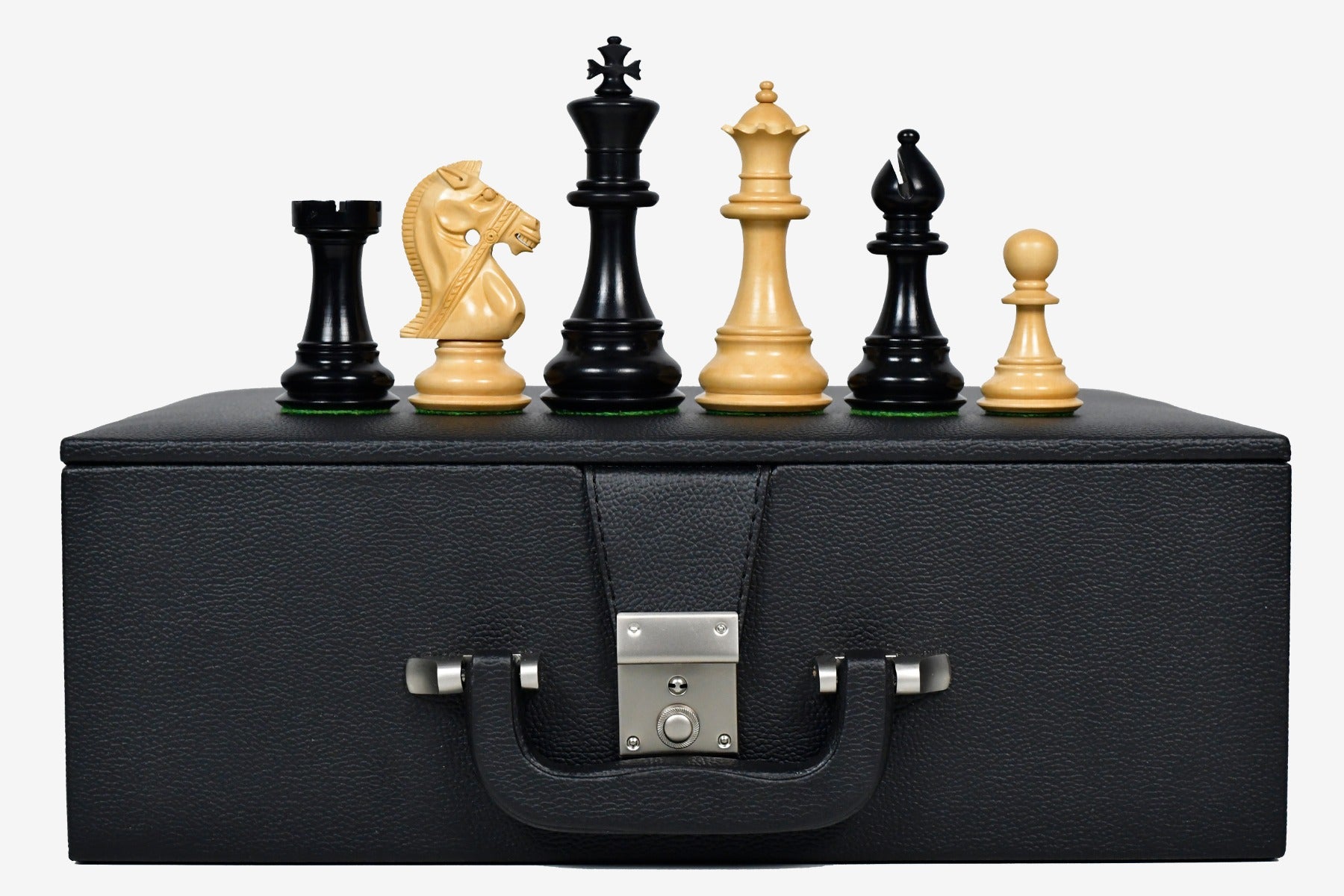 The Bridle Series Chess Pieces in Ebony & Box Wood - 4.8" King with Storage Box