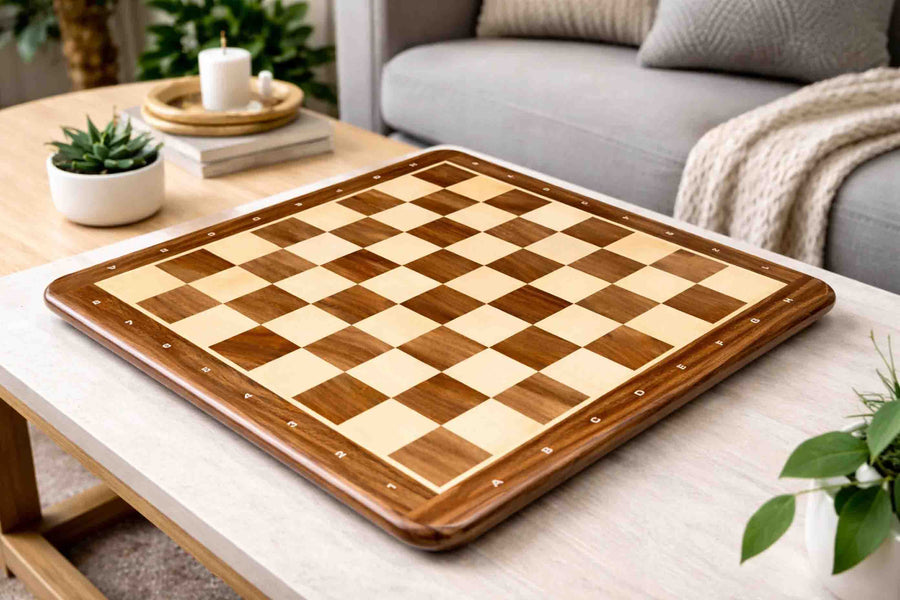 Wooden Sheesham & Maple Chess Board with Notation 19" (50mm)