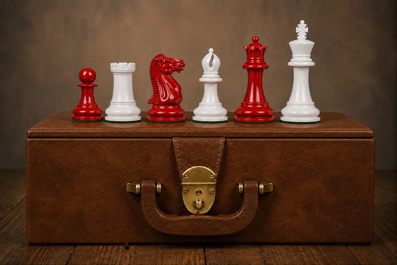 Repro 1849 Wooden Painted Chess Set in Lacquer with Storage Box-4.5" King