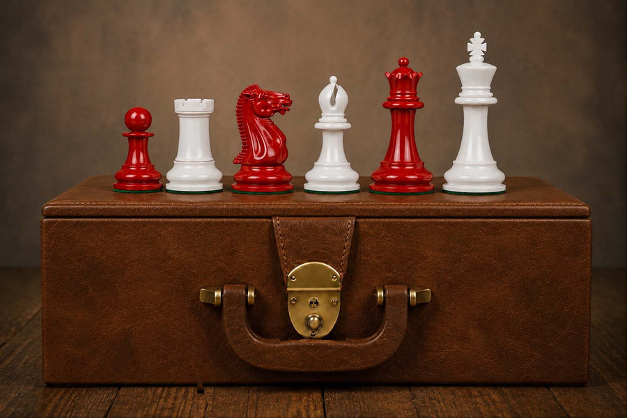 Repro 1849 Wooden Painted Chess Set in Lacquer with Storage Box-4.5" King