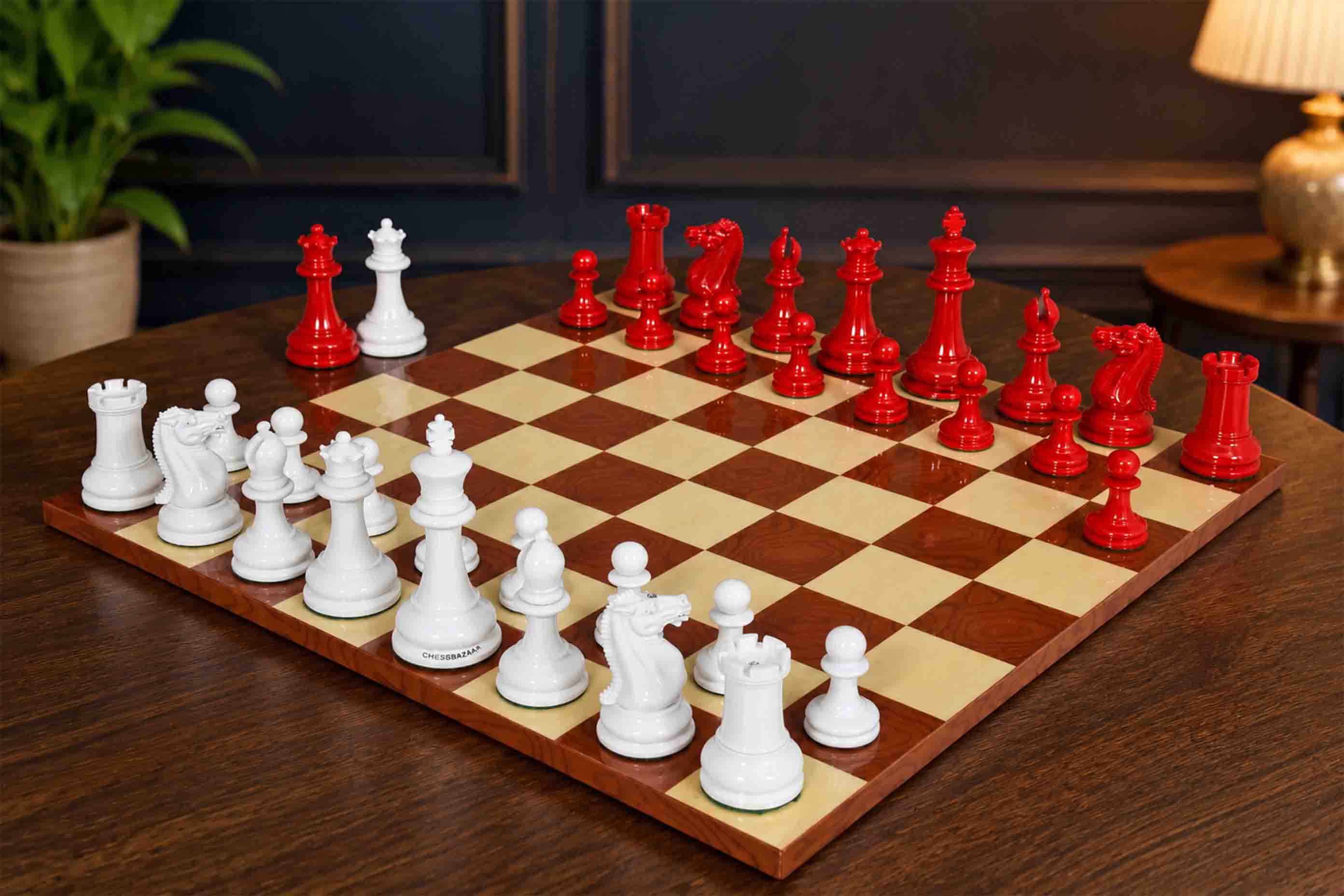Repro 1849 Original Staunton Chess Pieces 4.5" King with Chess Board