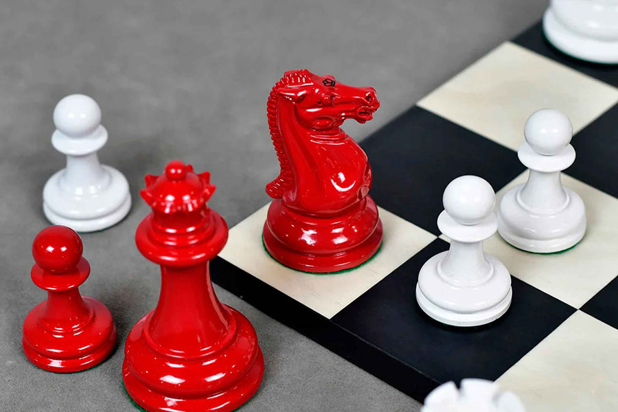 1849 Original Staunton Chess Pieces Painted Lacquer Crimson & Ivory 4.5" King