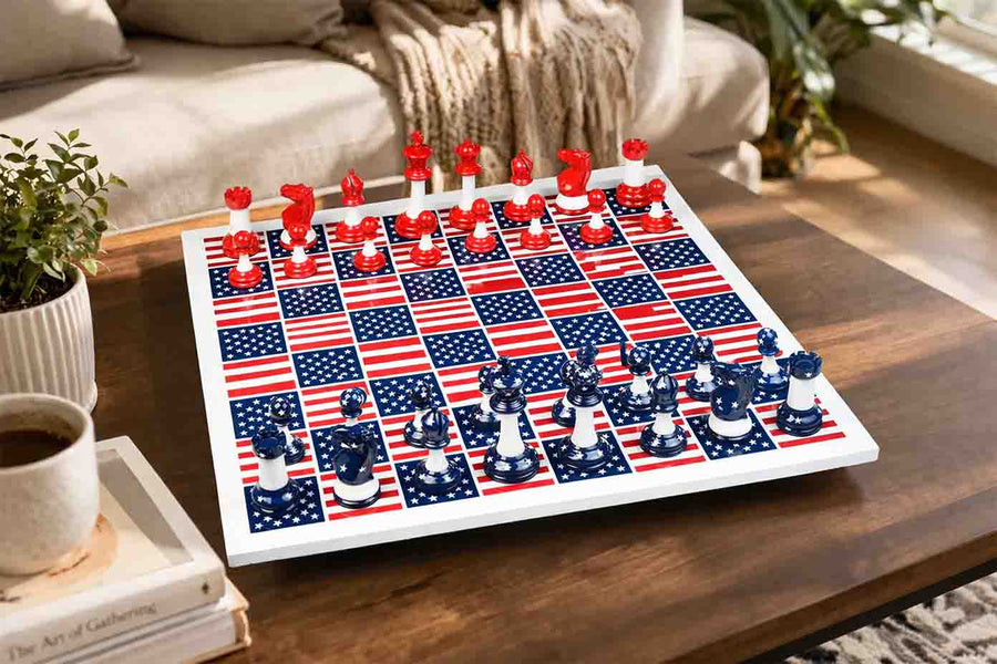 Captain America Weighted Chess Set Red & Blue Plastic 3.75" King
