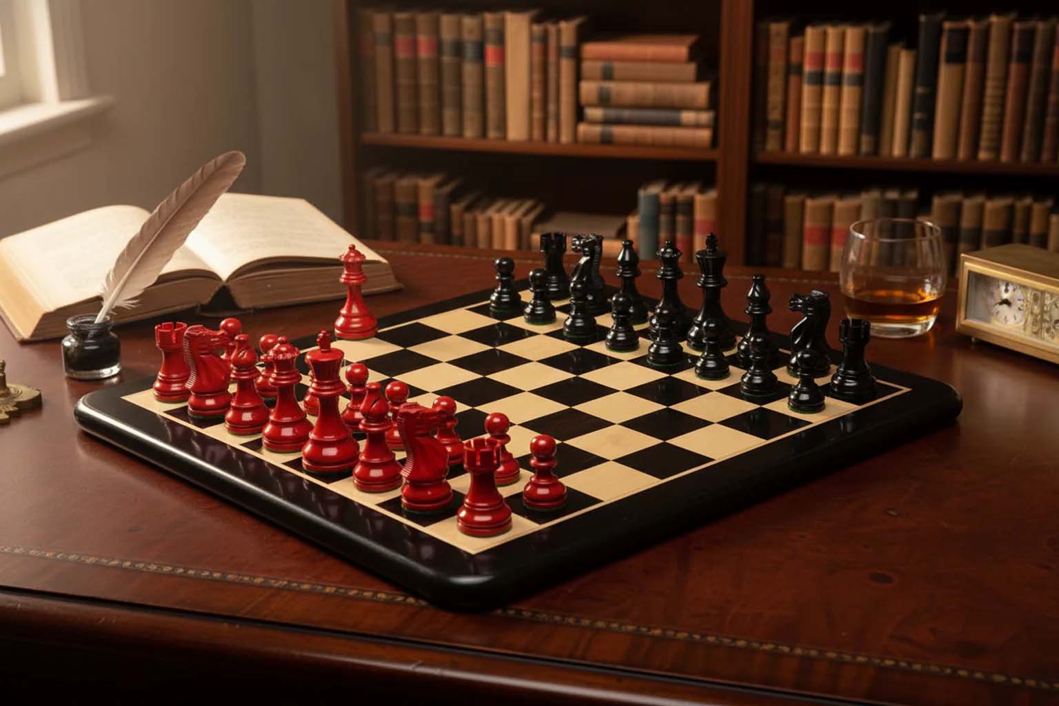 Smokey Staunton Chess Pieces in Painted Boxwood 3.8" with Board