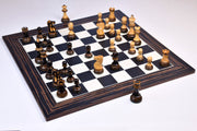 Parker Staunton Series Lacquered Chess Pieces in Burnt Boxwood & Natural Boxwood - 3.9" King with Chess Storage Box and Chess Board
