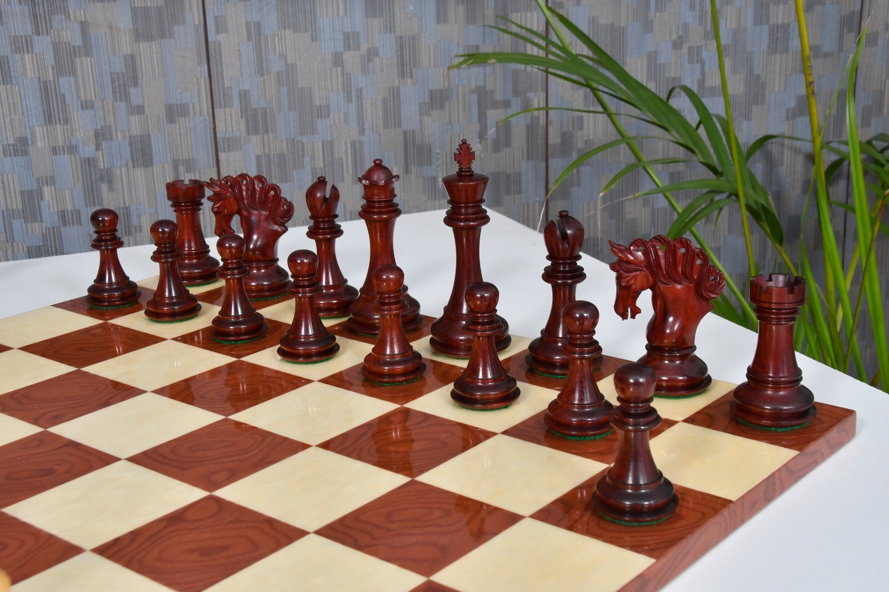 Combo of The Pegasus Series Artisan Staunton Chess Pieces ver 2.0 in Padauk Wood / Boxwood - 4.6" King with Wooden Chess Board 19"