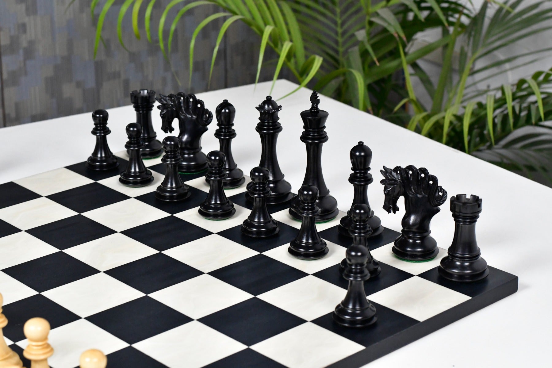 Combo of The Pegasus Series Artisan Staunton Chess Pieces ver 2.0 in Ebony / Boxwood - 4.5" King with Minimalist Veneer Wooden Chess Board 19"