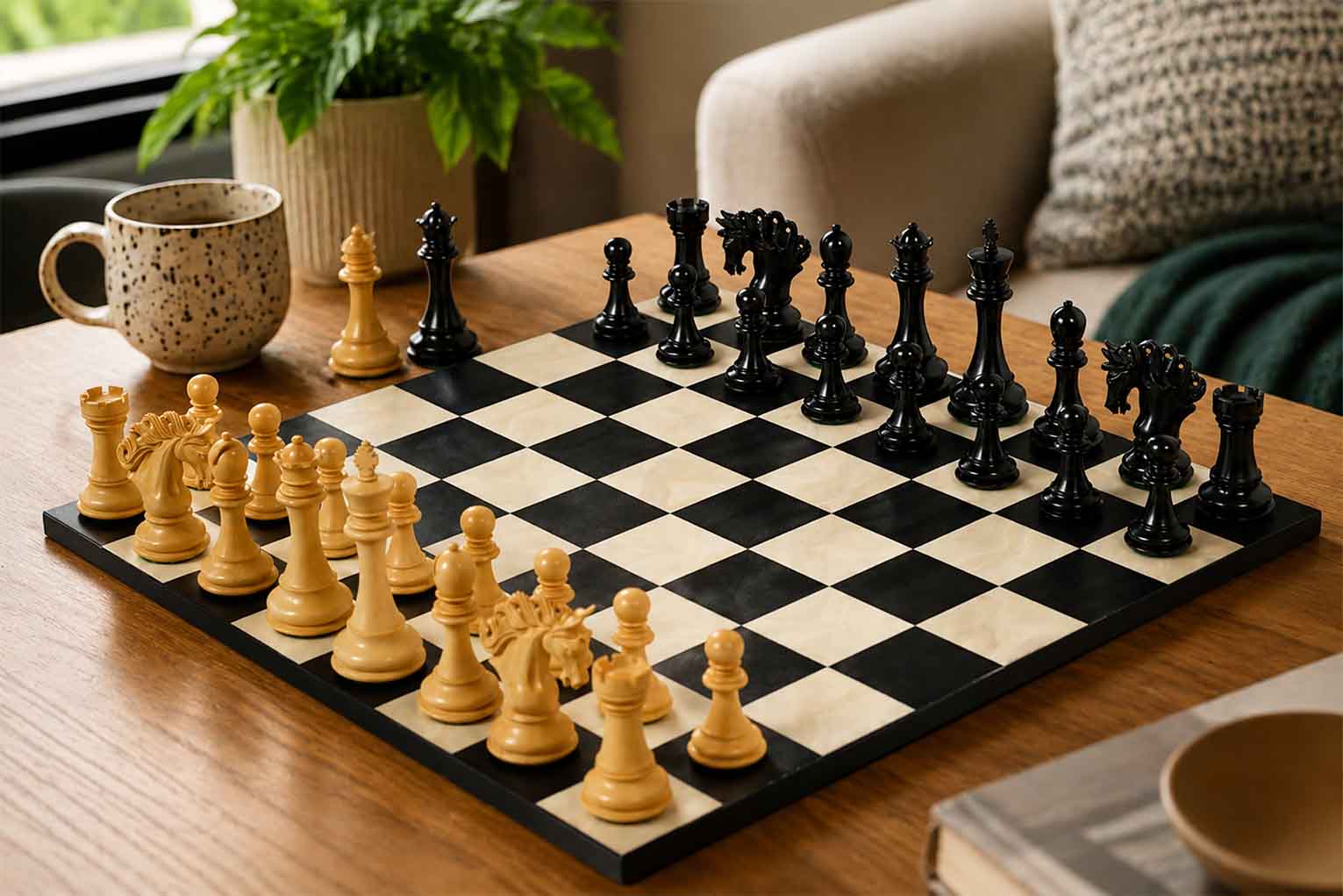 Pegasus Artisan Chess Set in Ebony Boxwood 4.5" King with Veneer Board