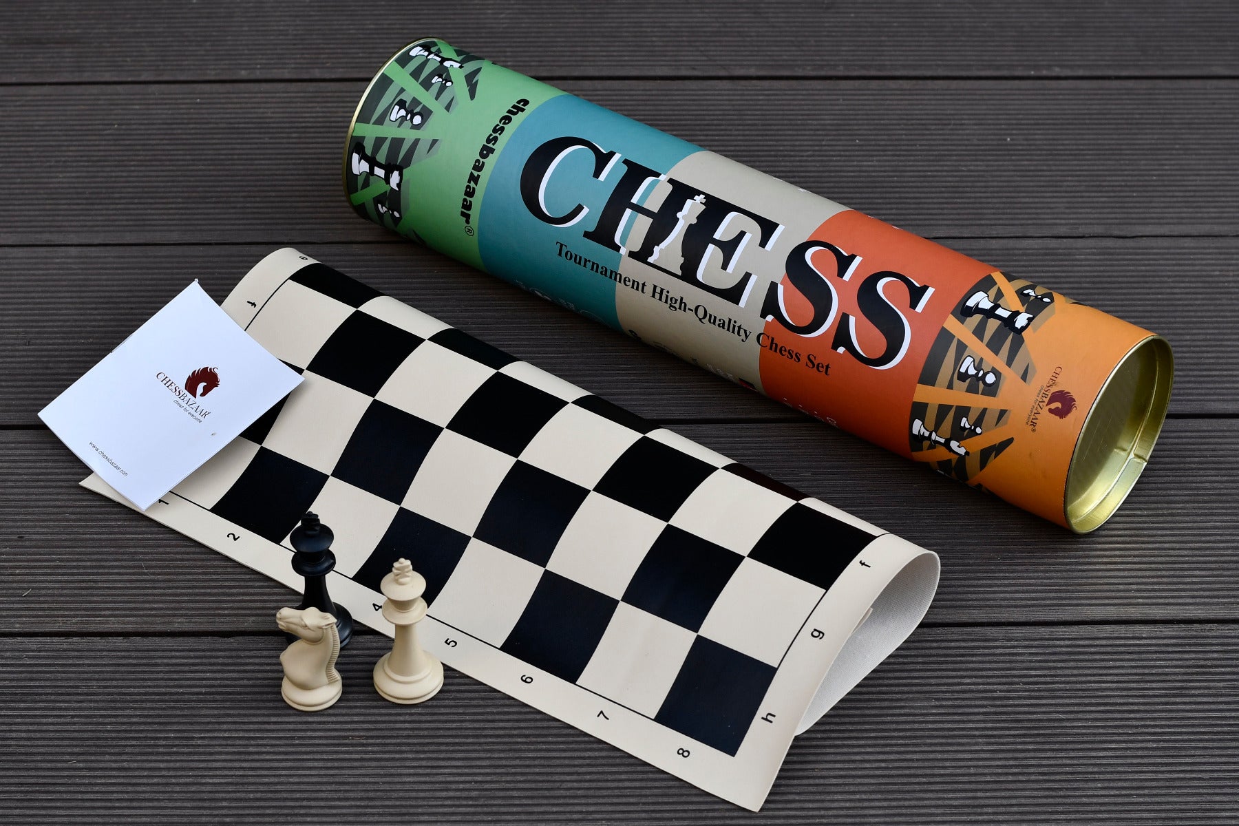 The Study Tournament Plastic Chess Pieces & Roll Up Chess Board Combo - 3.1" King