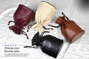 Genuine Cow Milled Leather Drawstring Storage Pouch for 4" to 5" King Chess Pieces