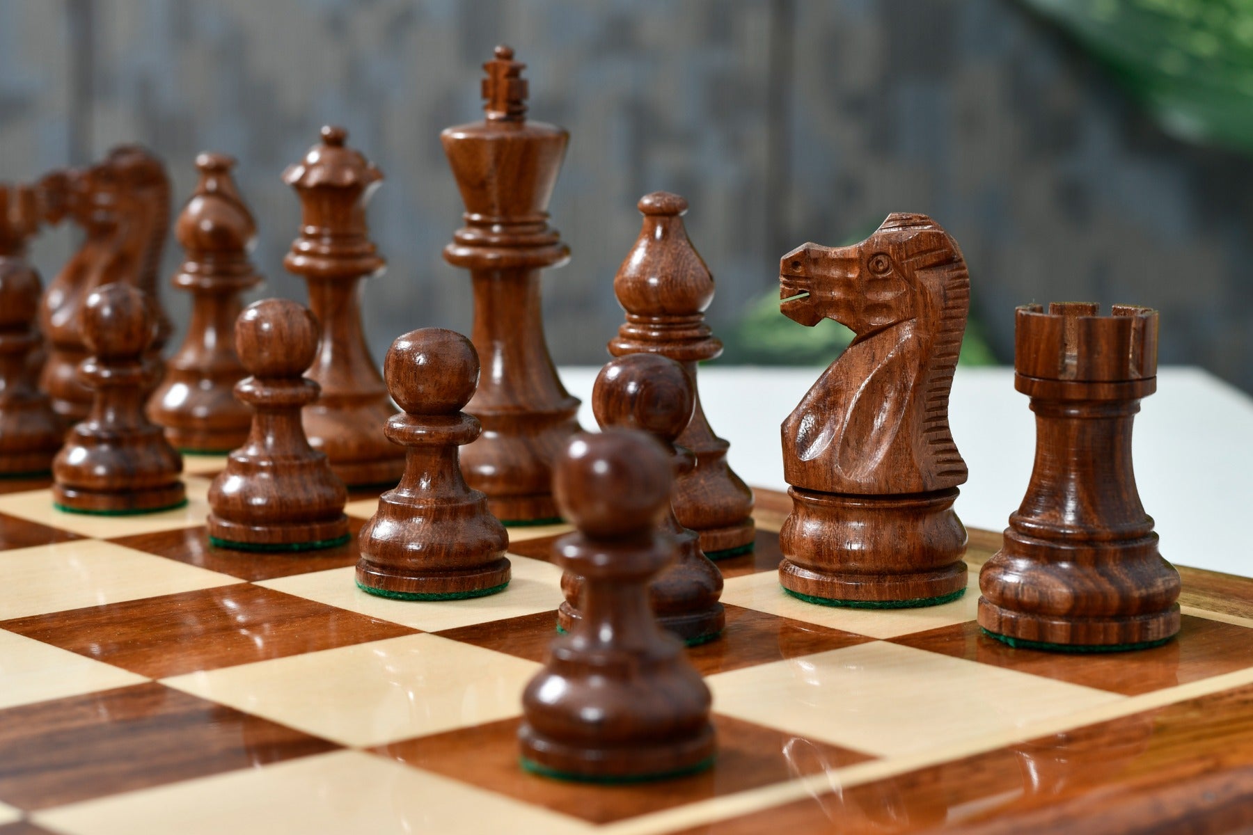 The Smokey Staunton Series Chess Pieces in Sheesham & Boxwood - 3.8" King