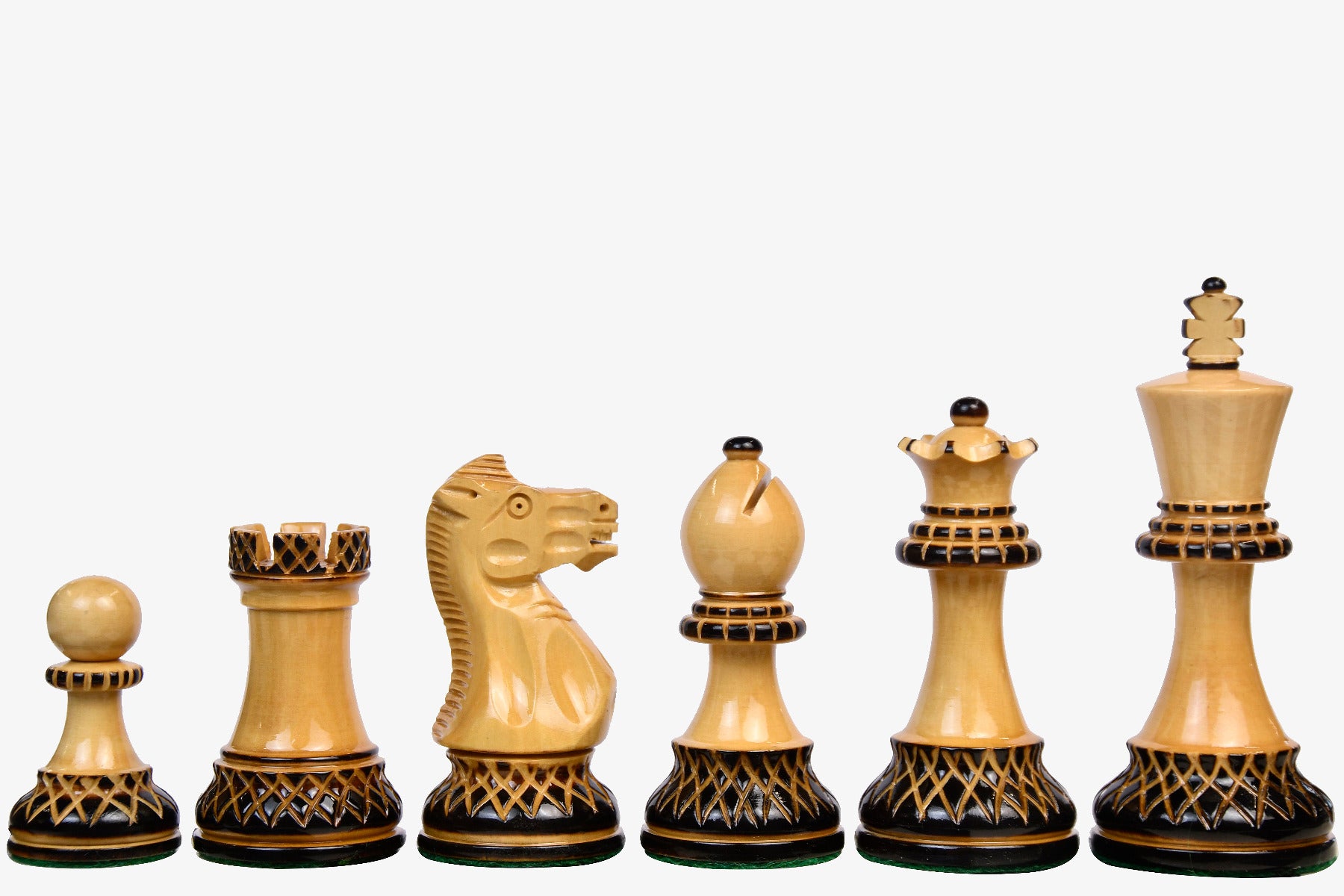 The Parker Staunton Series Lacquered Chess Pieces in Burnt Boxwood & Natural Boxwood - 3.9" King