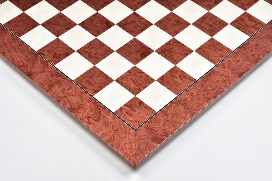 Wooden Red Ash Burl & Maple Hi-Gloss Chess Board 22" (55mm)