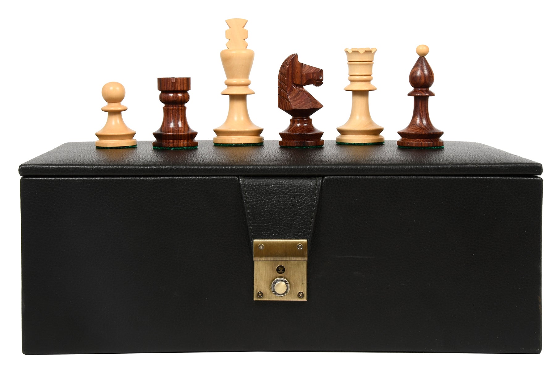 Reproduced Romanian-Hungarian National Tournament Weighted Chess Pieces in Indian Rosewood & Natural Boxwood - 3.8" King with Storage Box