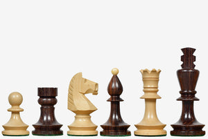 Reproduced Romanian-Hungarian National Tournament Weighted Chess Pieces in Indian Rosewood & Natural Boxwood - 3.8" King